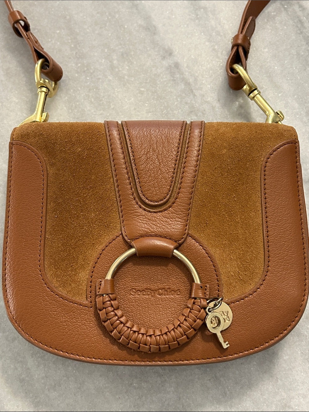 See by Chloé Hana Small Crossbody Bag  Caramello Brown Tan Suede Leather - Picture 2 of 13